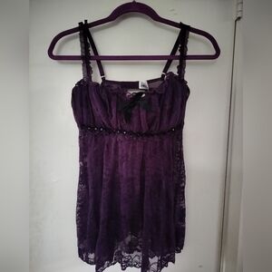 Vintage Fredericks of Hollywood Purple Lace Babydoll Nightie Size XL